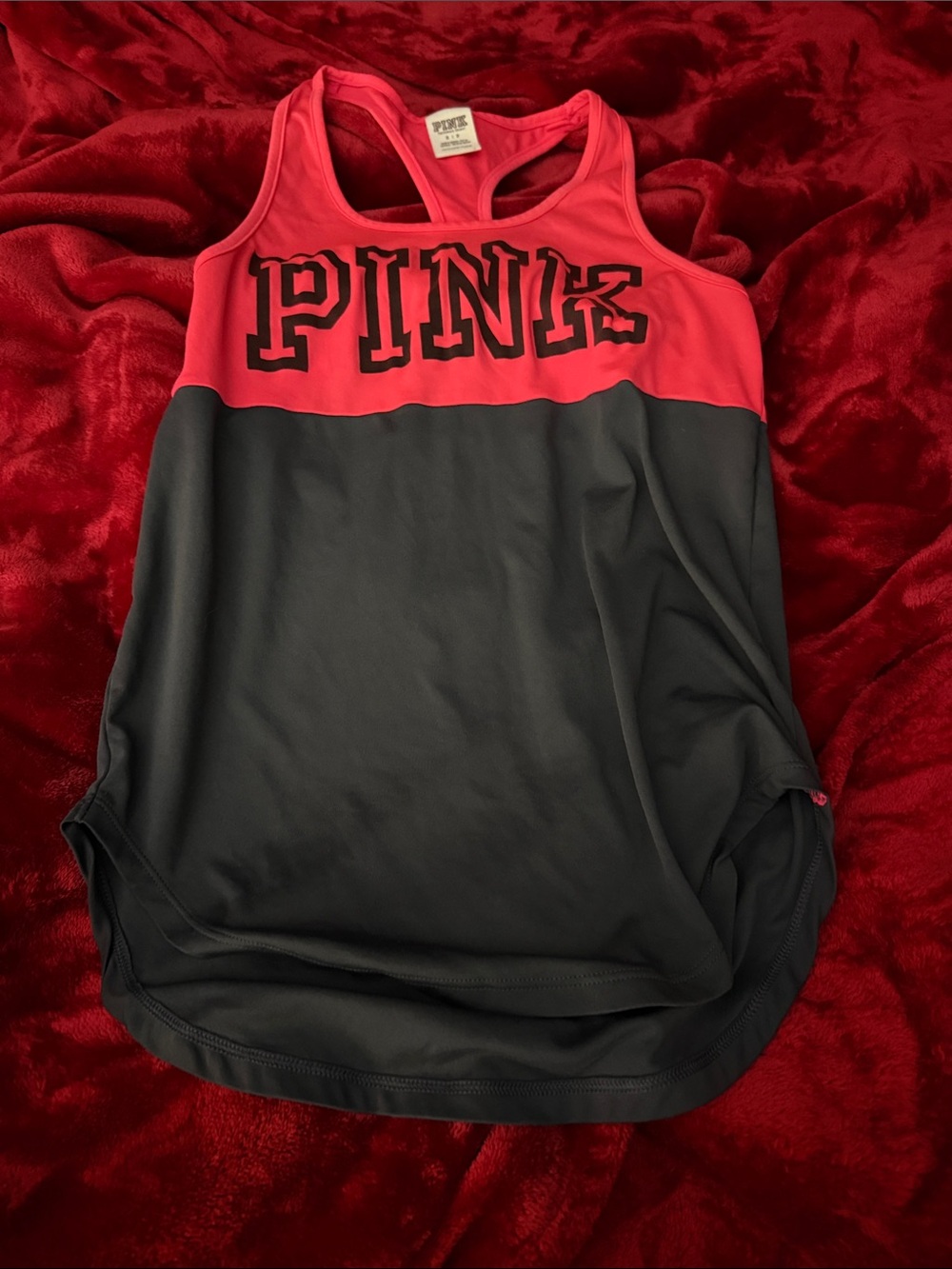 PINK Victoria's Secret Pink and Black Racerback Tank Top